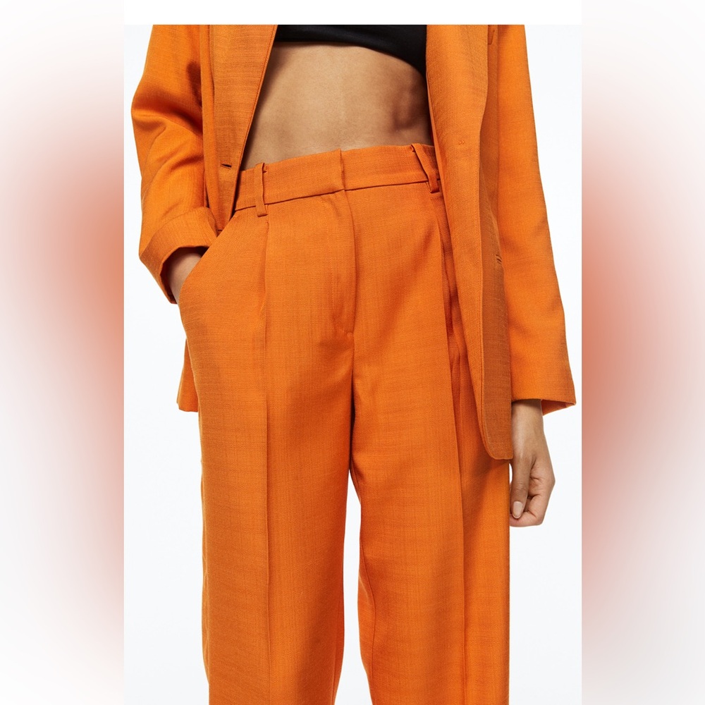 H&M Orange Tailored Trouser Pants High Waist Straight Leg Sz 10 - Picture 3 of 9